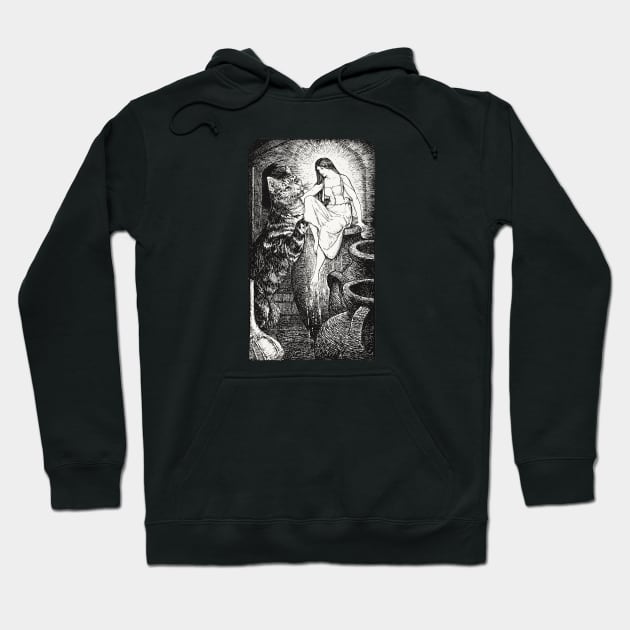 Pre-raphaelite girl and cat Hoodie by Blacklinesw9